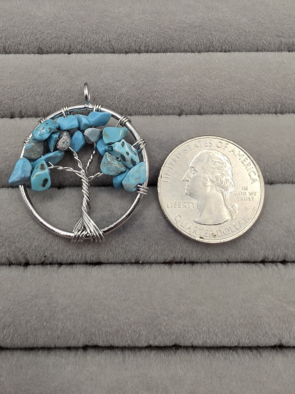 Silver Tree of Life Pendant with Turquoise Chips